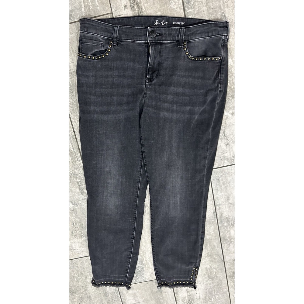 Style&Co Distressed Black Skinny Jeans Frayed Hem Gold Studded Stretch Womens 10